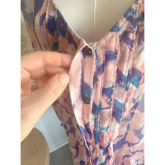 Anthropologie Maeve Pink Painted Sheer Silk Blouse Womens Size 12 Pleated Top - Picture 8 of 13